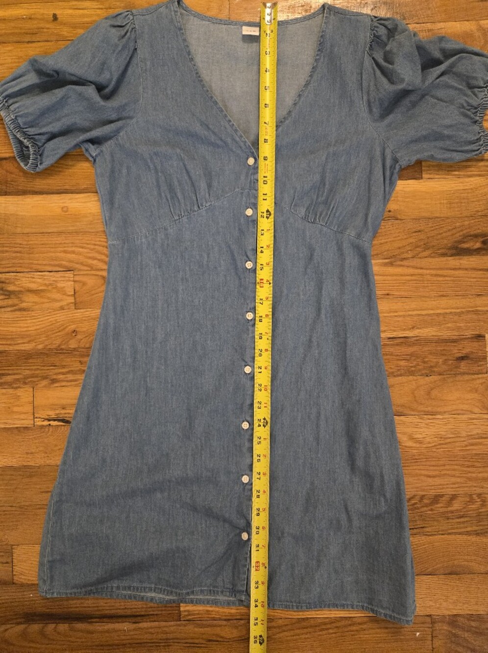 GAP Blue Denim Cotton Puff Sleeve Mini Dress Short Sleeve Cottagecore Small - Picture 7 of 7